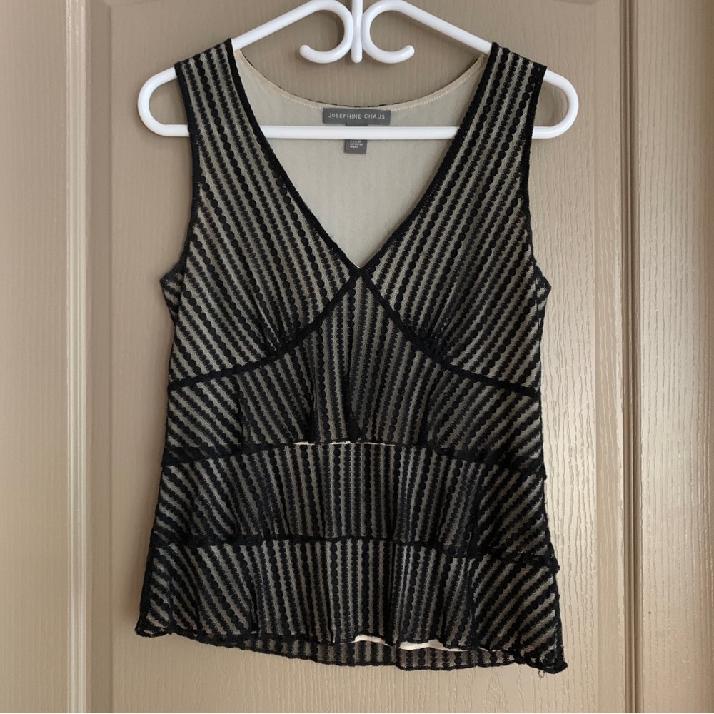 Sheer Black Textured Sleeveless Top L | Josephine Chaus Work to Weekend Blouse